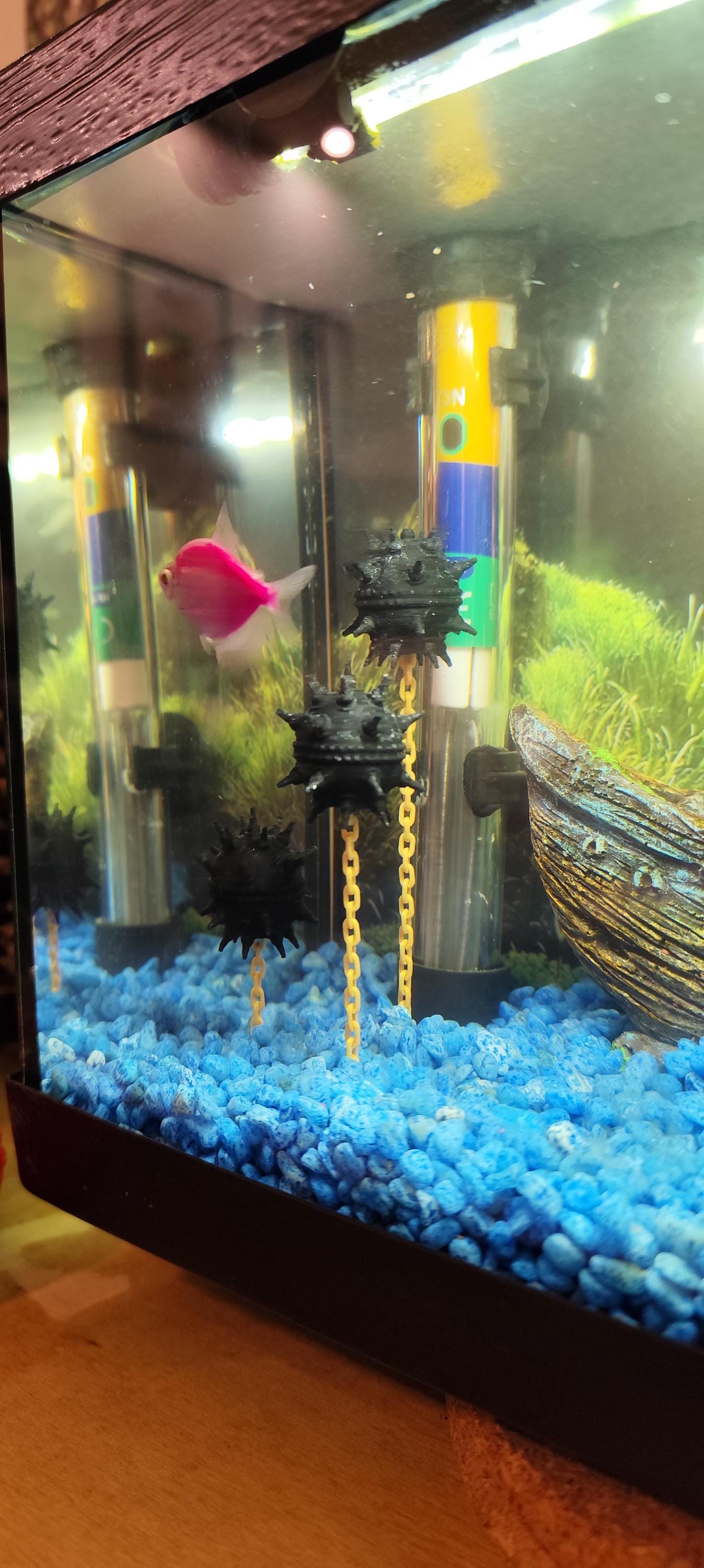 Floating Naval Mine Aquarium Decor with Chain Fish Tank Ornament