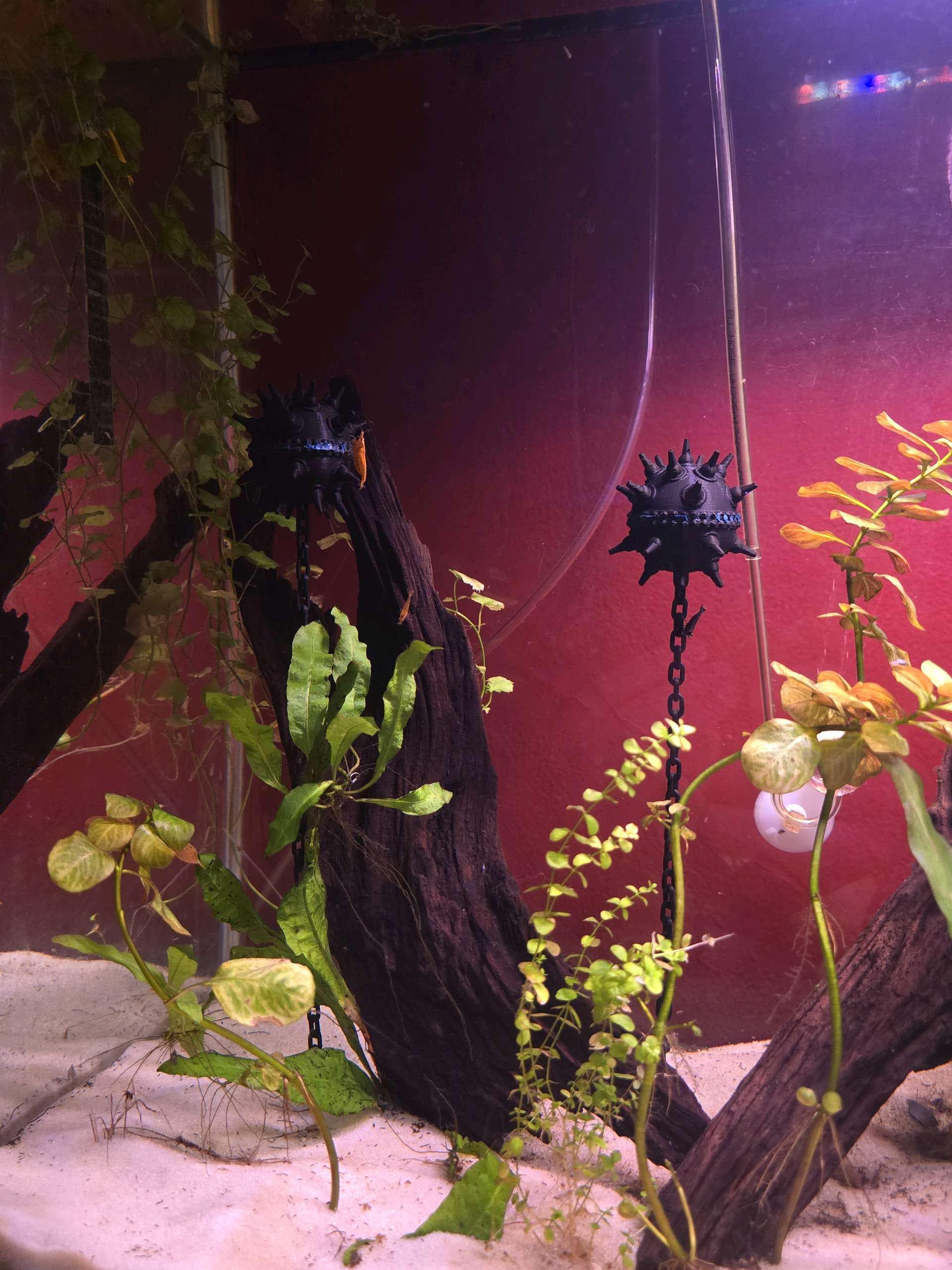 Floating Naval Mine Aquarium Decor with Chain Fish Tank Ornament