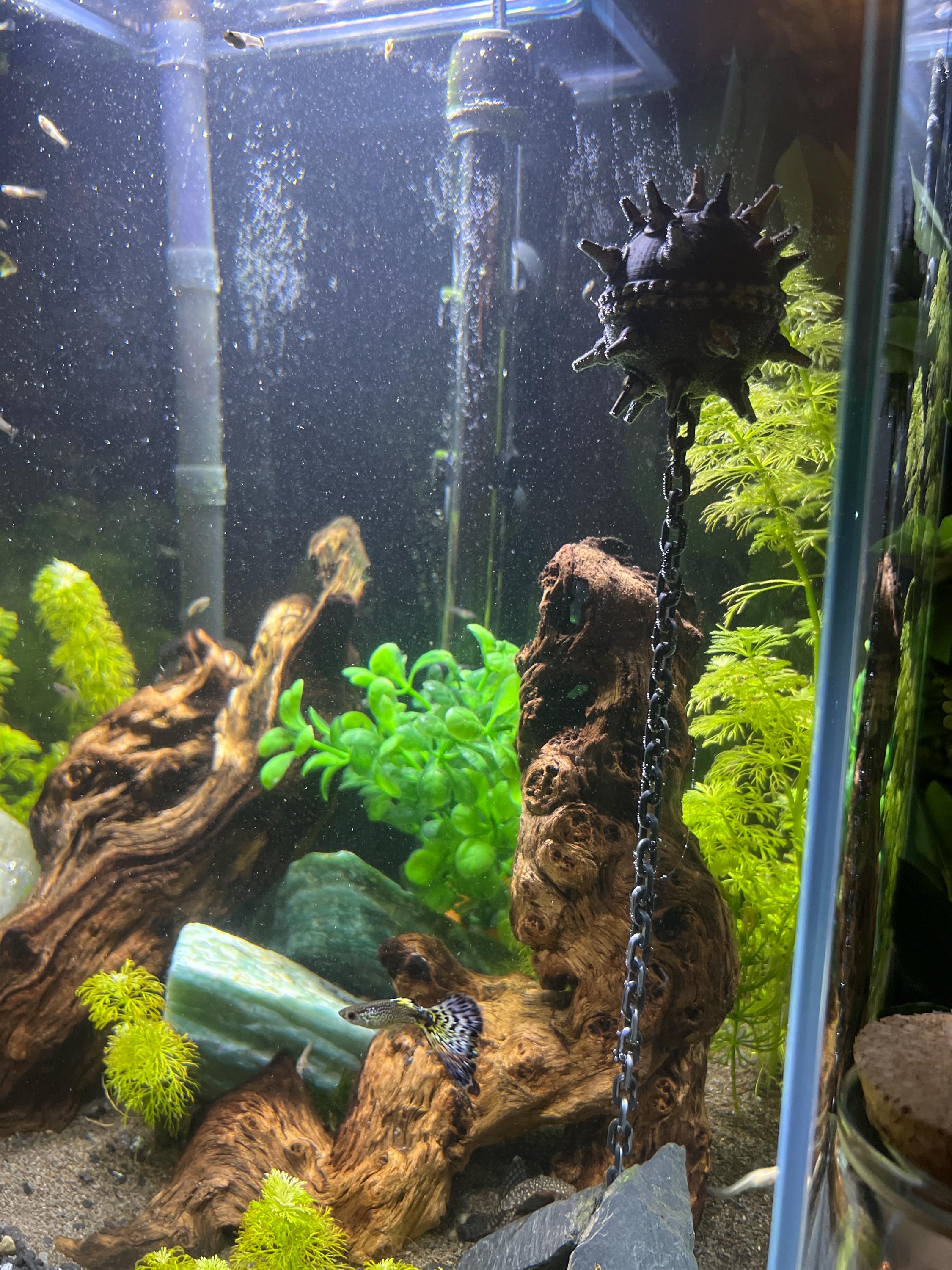 Floating Naval Mine Aquarium Decor with Chain Fish Tank Ornament